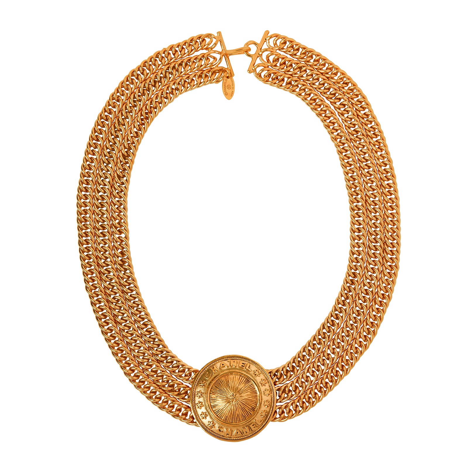 Antique & Vintage Jewelry Chanel 3 Chain Domed Pendant Necklace - Broken English Jewelry
