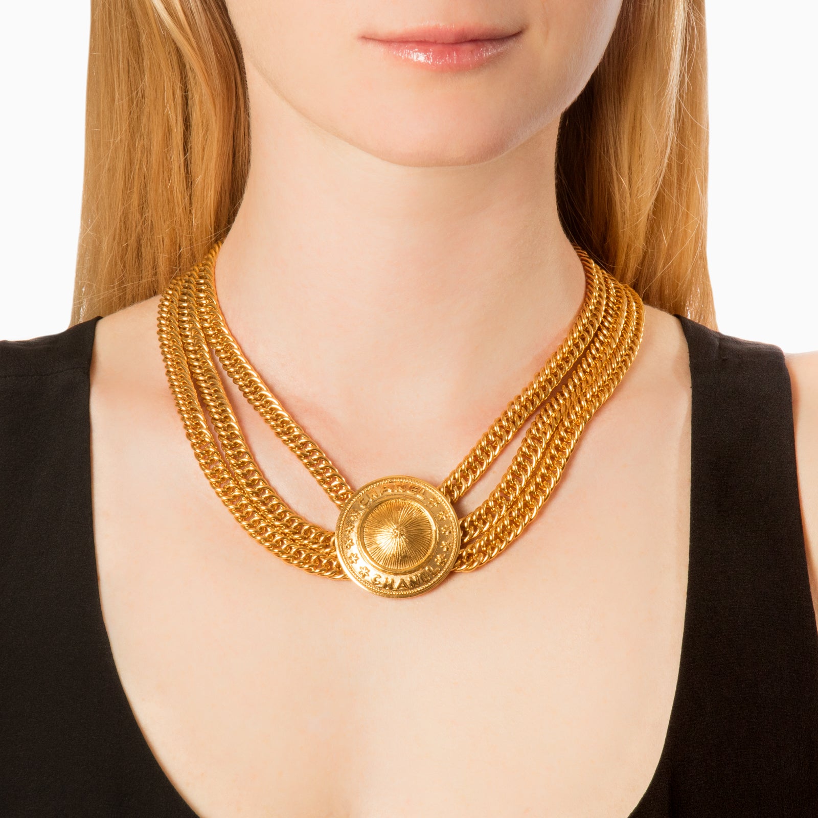 Antique & Vintage Jewelry Chanel 3 Chain Domed Pendant Necklace - Broken English Jewelry