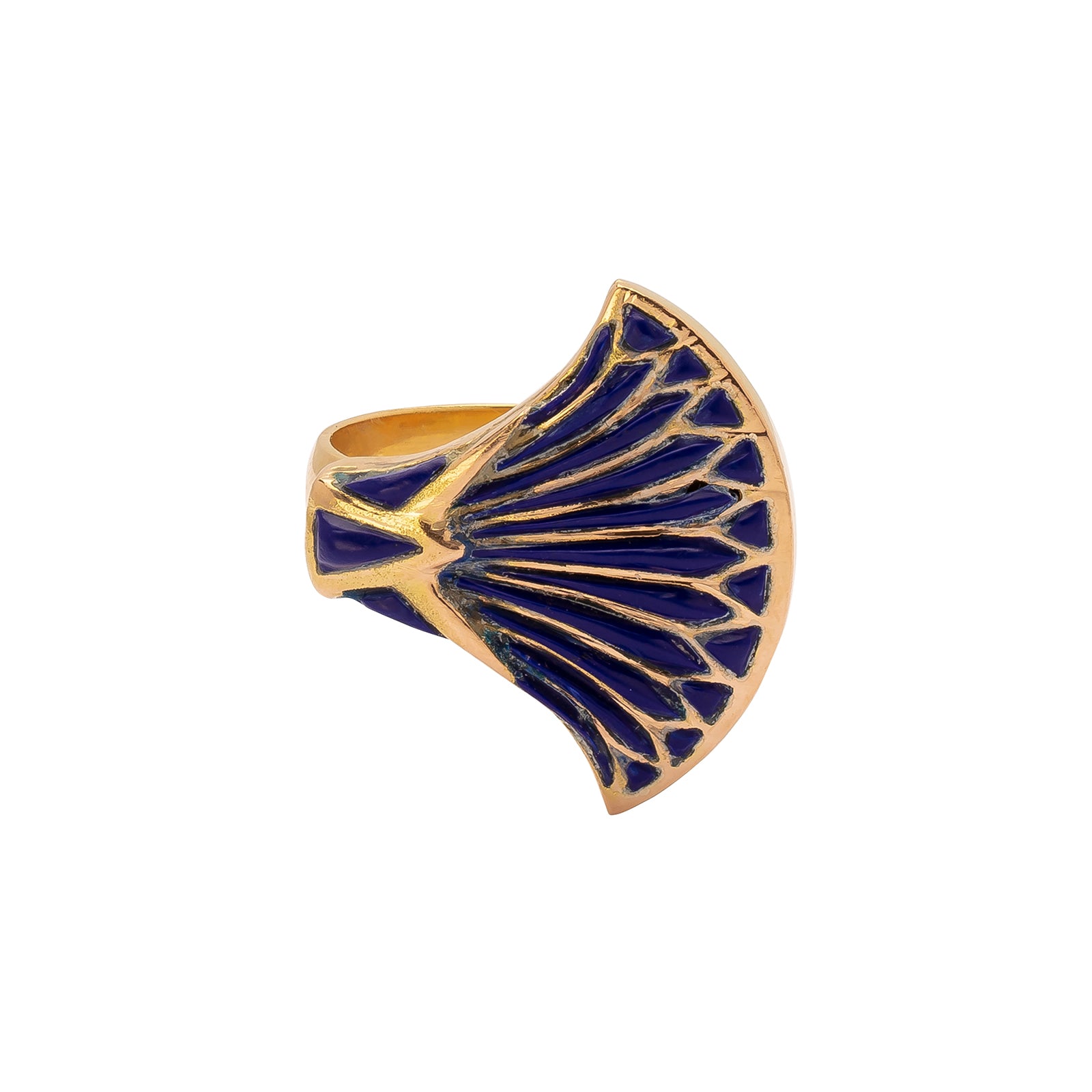 Antique & Vintage Jewelry Handmade Inlaid Lapis Lotus Blossom Ring - Broken English Jewelry