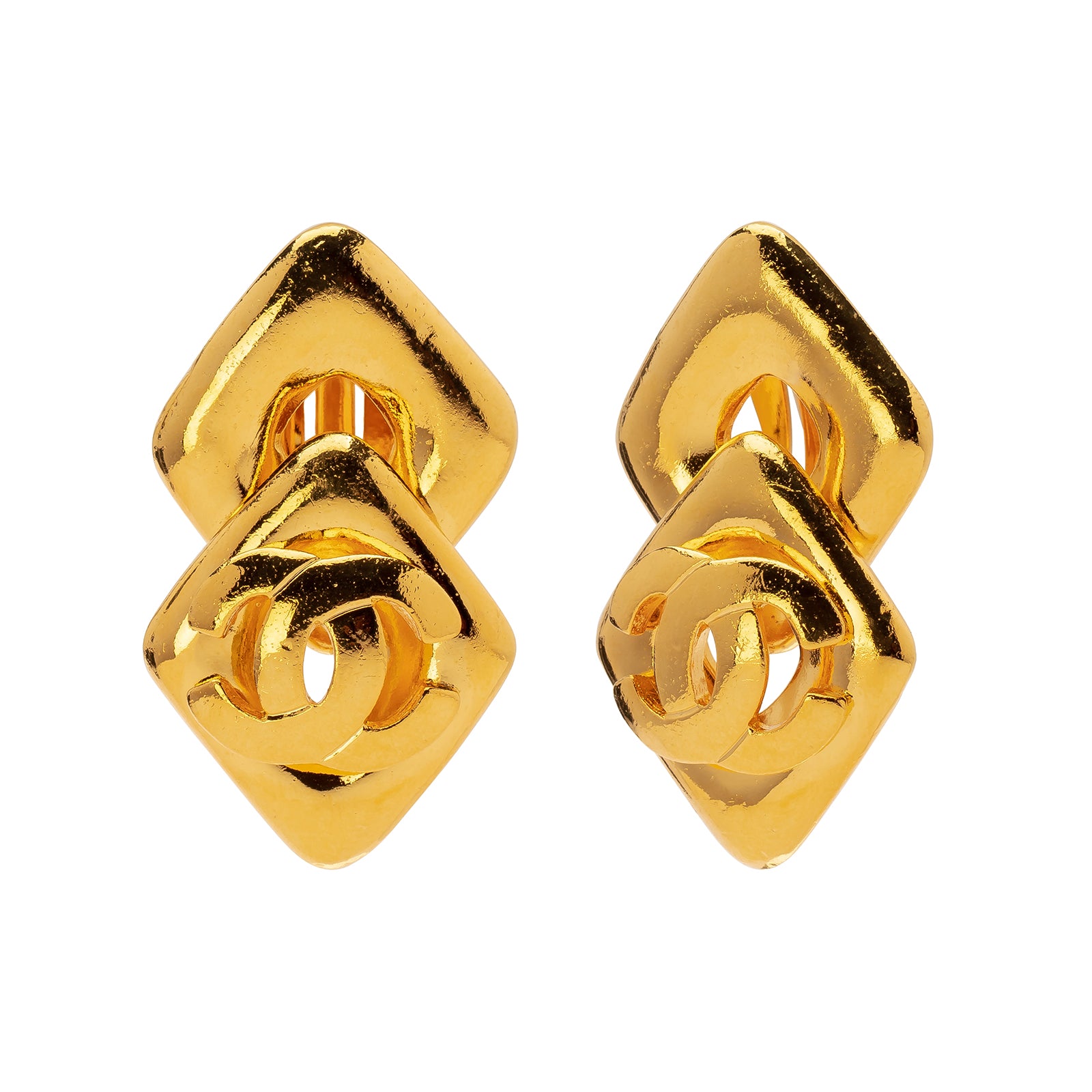 Antique & Vintage Jewelry Chanel Double Diamond Shaped Logo Earrings - Broken English Jewelry