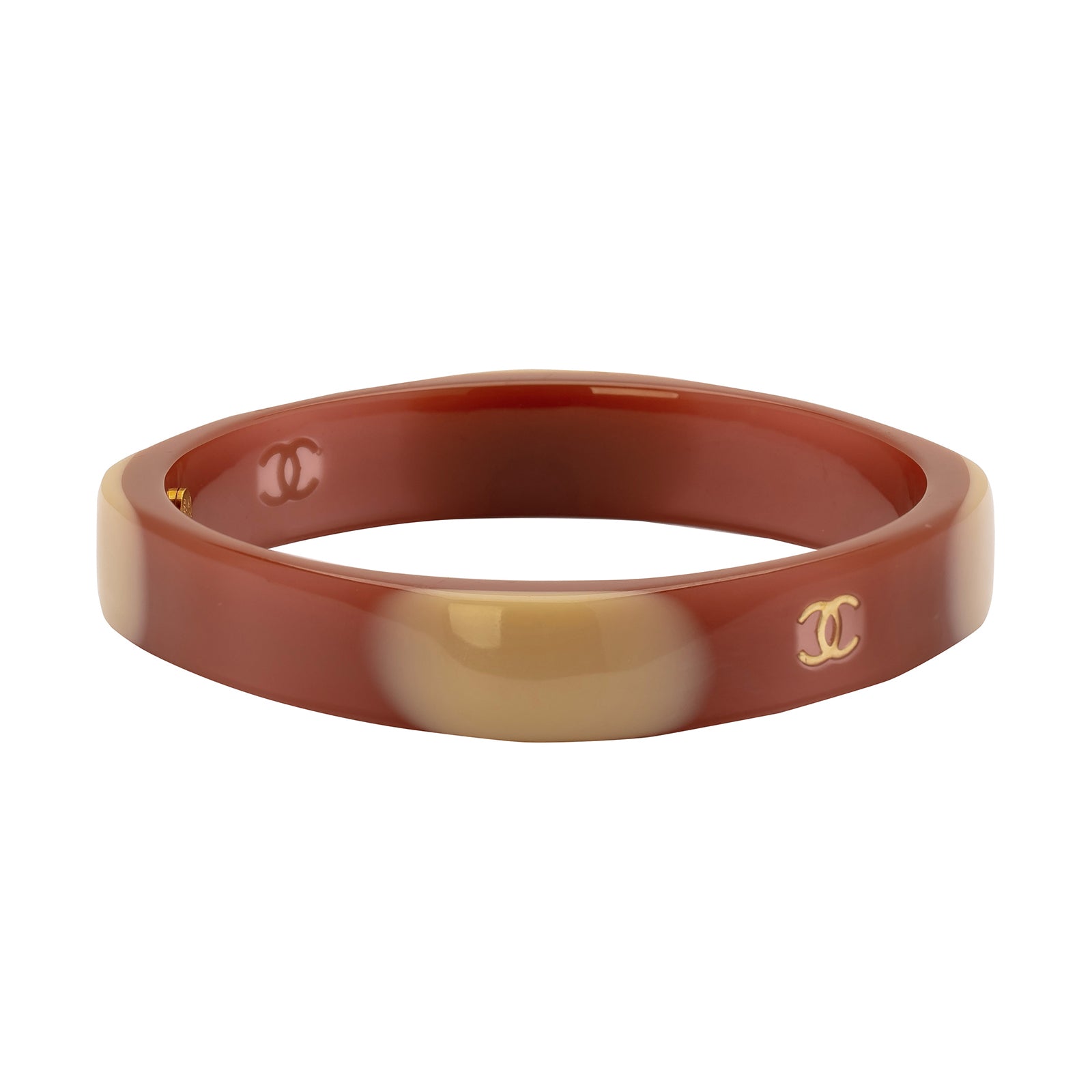 Antique & Vintage Jewelry Chanel Brown & White Acrylic Bangle - Broken English Jewelry