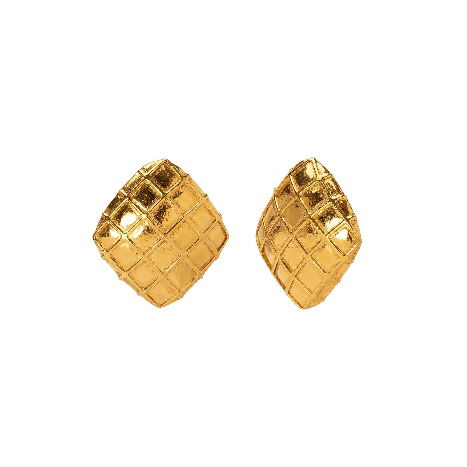 Antique & Vintage Jewelry Chanel Quilted Gilt Diamond Shaped Earrings - Earrings - Broken English Jewelry