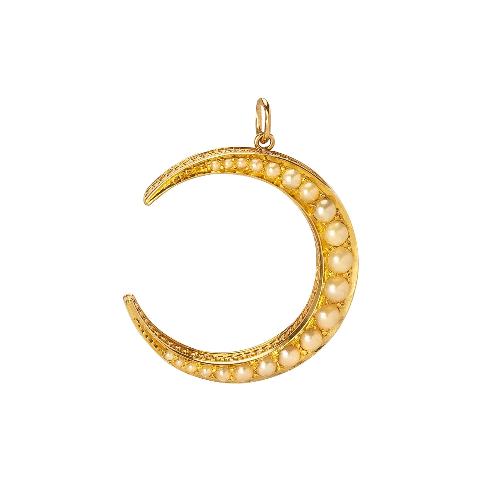 Antique & Vintage Jewelry Thick Graduated Pearl Crescent New Moon Pendant - Charms & Pendants - Broken English Jewelry