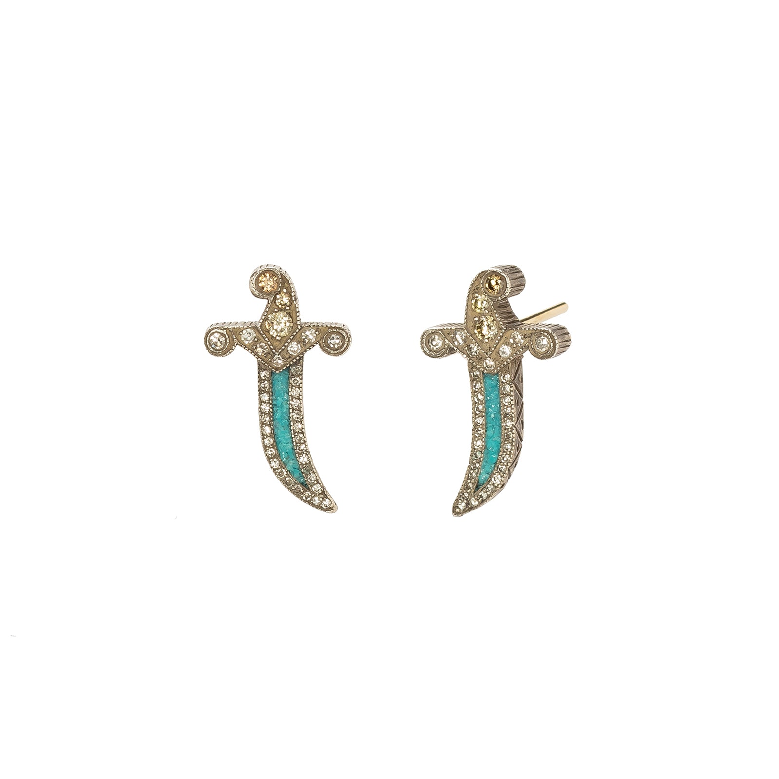 Sevan Bıçakçı Mosaic Dagger Stud Earrings - Turquoise - Earrings - Broken English Jewelry
