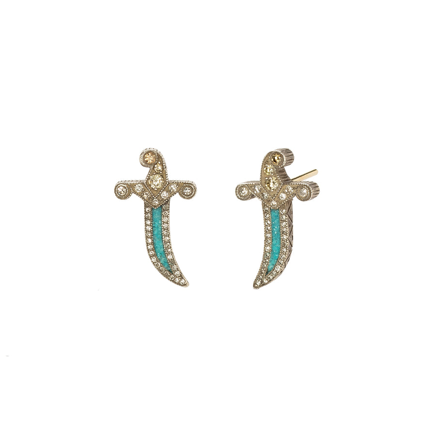 Sevan Bıçakçı Mosaic Dagger Stud Earrings - Turquoise - Earrings - Broken English Jewelry