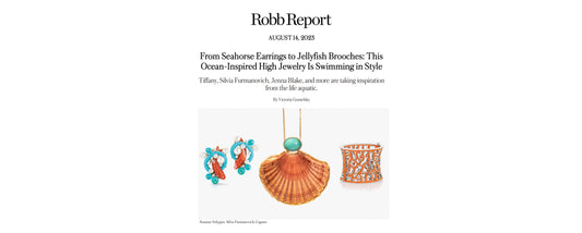 Broken English Jewelry featured in Robb Report, August 14, 2023, From Seahorse Earrings to Jellyfish Brooches: This Ocean-Inspired High Jewelry Is Swimming in Style