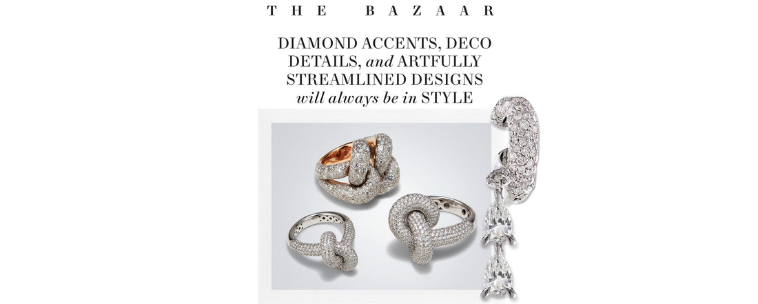 Broken English Jewelry, Harpers Bazaar September 2023 Issue, The Vault: Modern Classics featuring Englebert Knot Rings and Antique & Vintage Pharoah Pendant