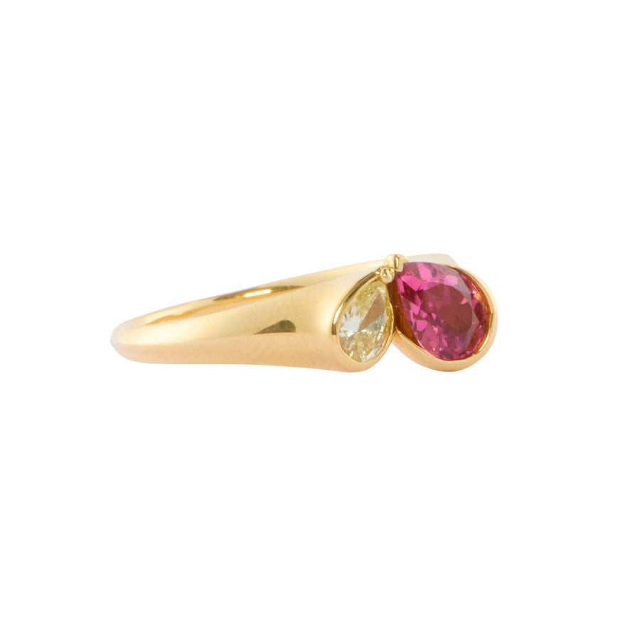 Milamore Duo Heart Cocktail Ring - Pink Tourmaline and Diamond - Rings - Broken English Jewelry side view