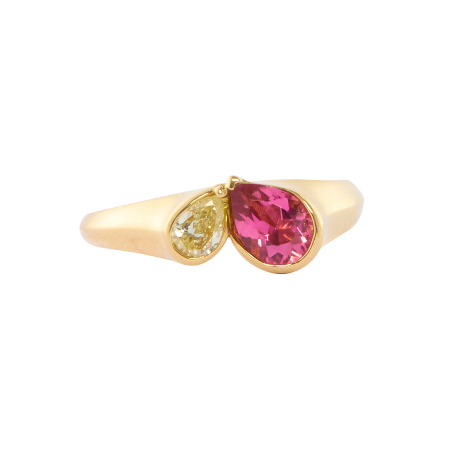 Milamore Duo Heart Cocktail Ring - Pink Tourmaline and Diamond - Rings - Broken English Jewelry front view