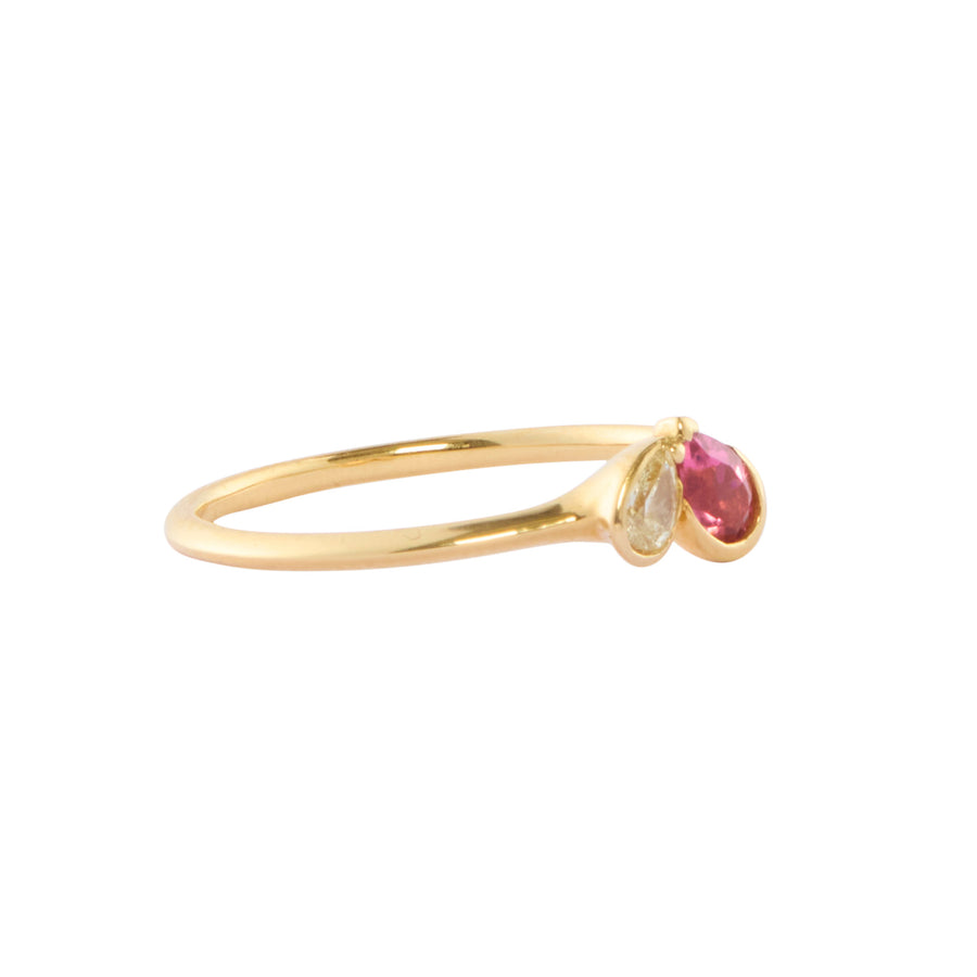 Milamore Mini Duo Heart Ring - Pink Tourmaline and Diamond - Rings - Broken English Jewelry side view