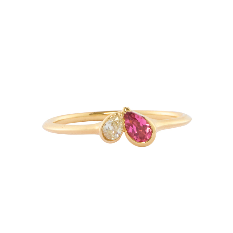 Milamore Mini Duo Heart Ring - Pink Tourmaline and Diamond - Rings - Broken English Jewelry front view