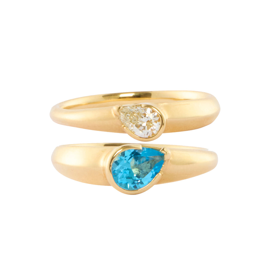 Milamore Duo Heart Stacking Ring - Diamond and Blue Topaz - Rings - Broken English Jewelry front view