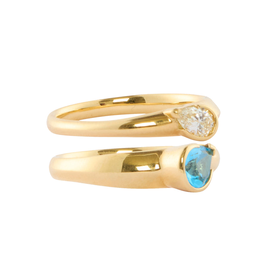 Milamore Duo Heart Stacking Ring - Diamond and Blue Topaz - Rings - Broken English Jewelry side view