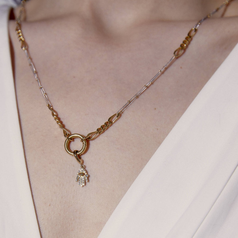 Milamore Diamond & Sapphire Hamsa Hand Charm - Charms & Pendants - Broken English Jewelry