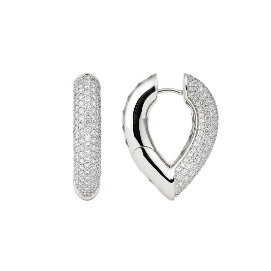 Big Diamond Drop Link Earrings - White Gold - Main Img