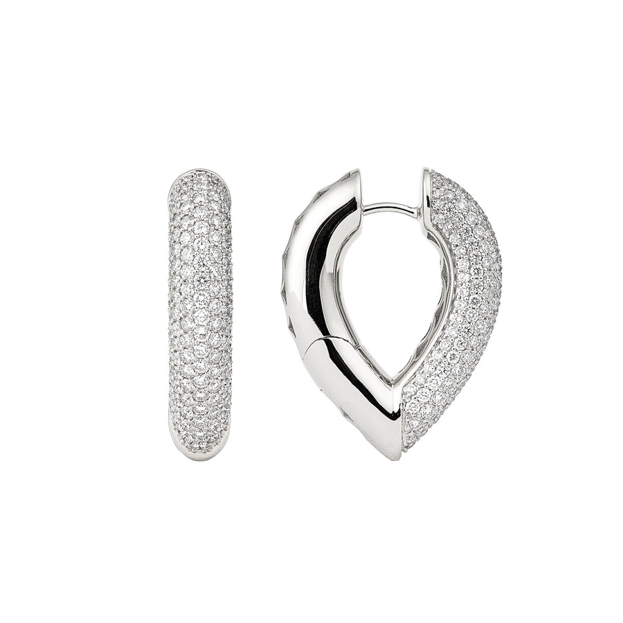 engl-Big Diamond Drop Link Earrings - White Gold