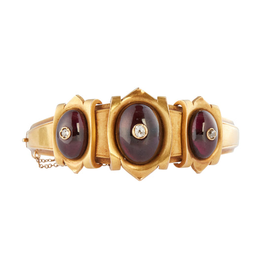 Cabochon Garnet Diamond Cuff Bracelet - Main Img
