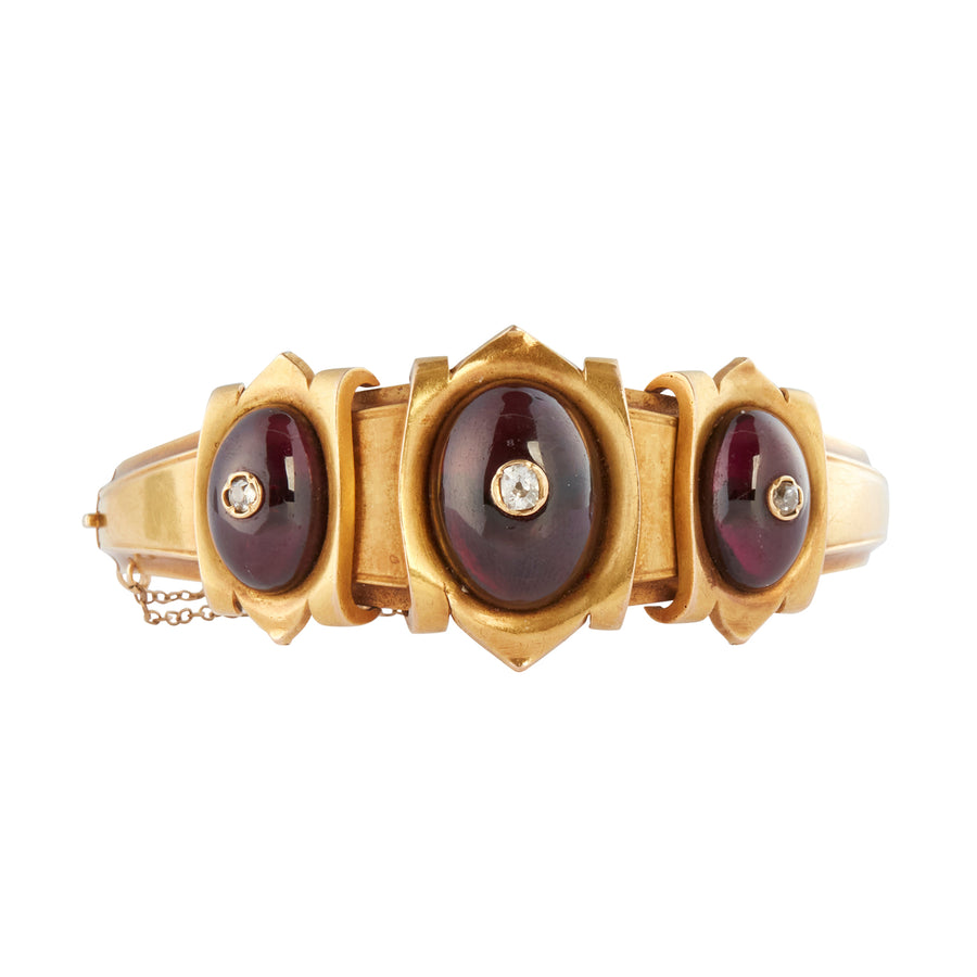 Antique & Vintage Jewelry Cabochon Garnet Diamond Cuff Bracelet , front view