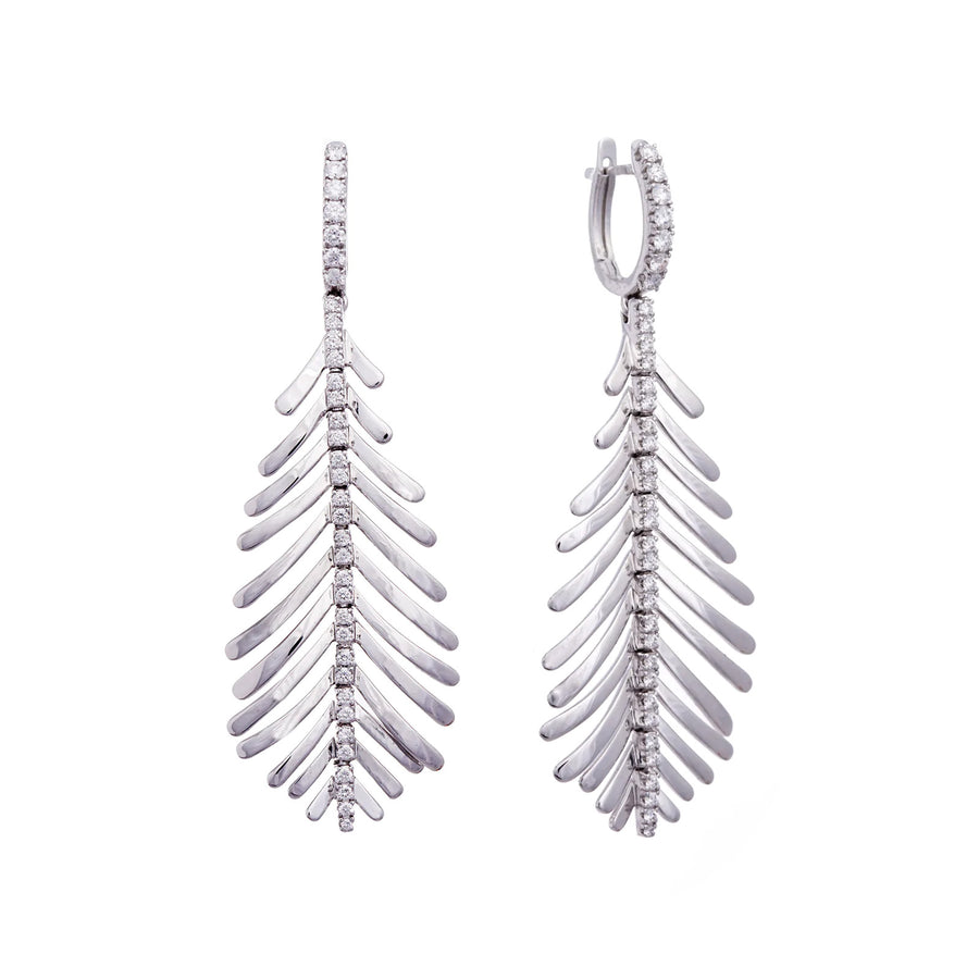 Sidney Garber Plume Earrings - White Gold - Earrings - Broken English Jewelry front and angled view