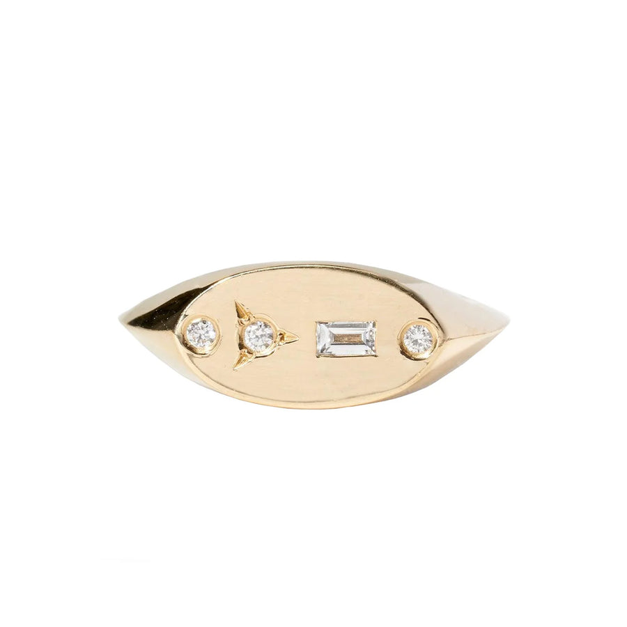 WWAKE Baguette Diamond Signet Ring  - Rings - Broken English Jewelry front view