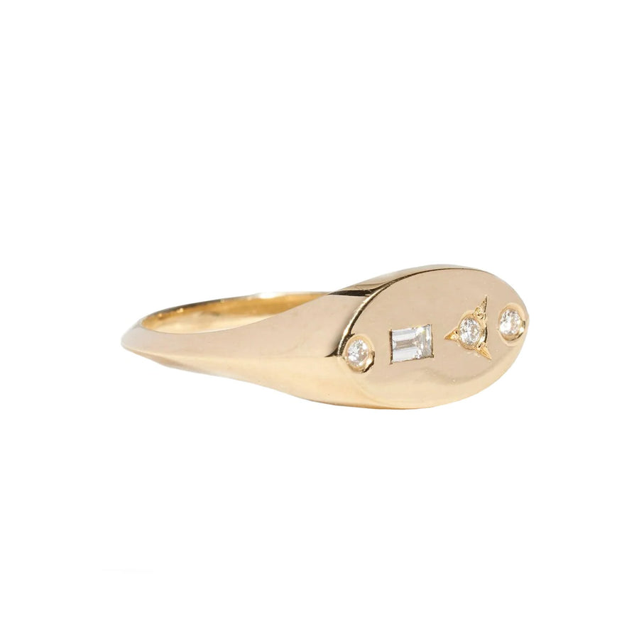 WWAKE Baguette Diamond Signet Ring  - Rings - Broken English Jewelry side view