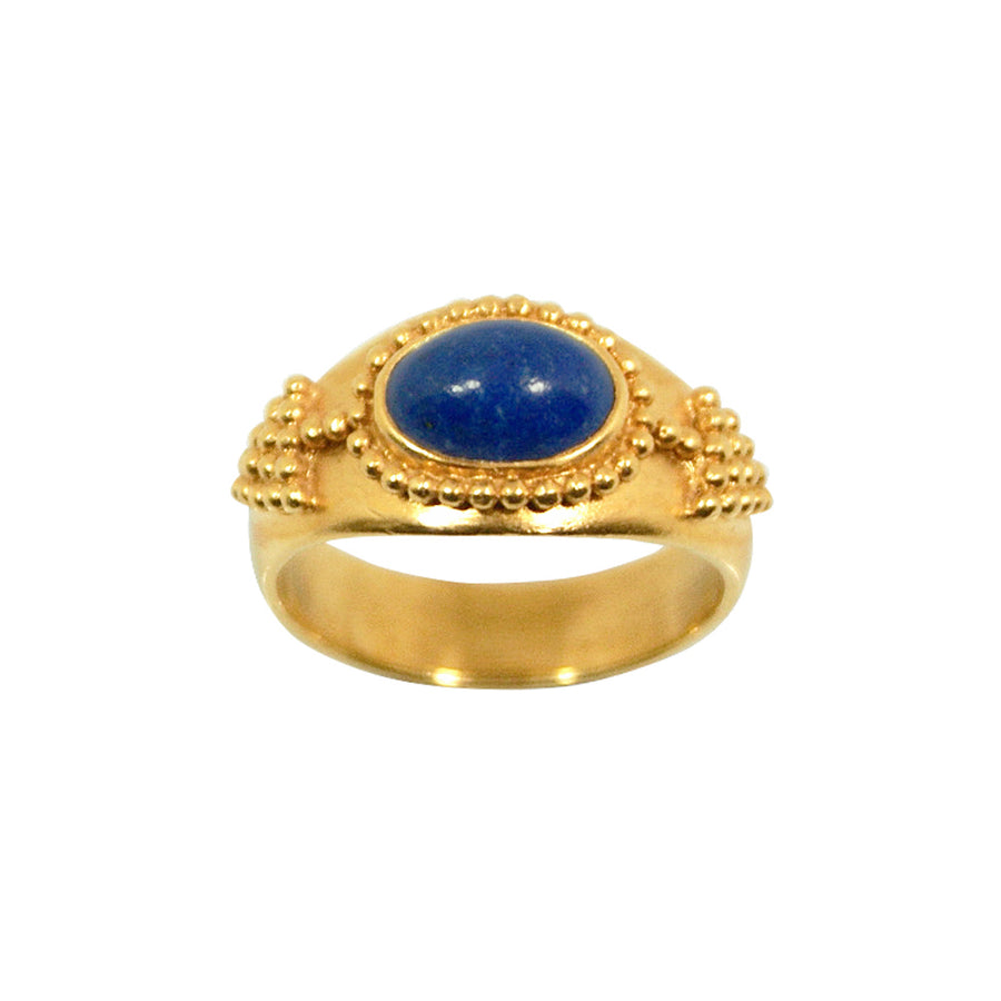 Lalaounis Granulation and Lapis Hellenistic Ring - Rings - Broken English Jewelry