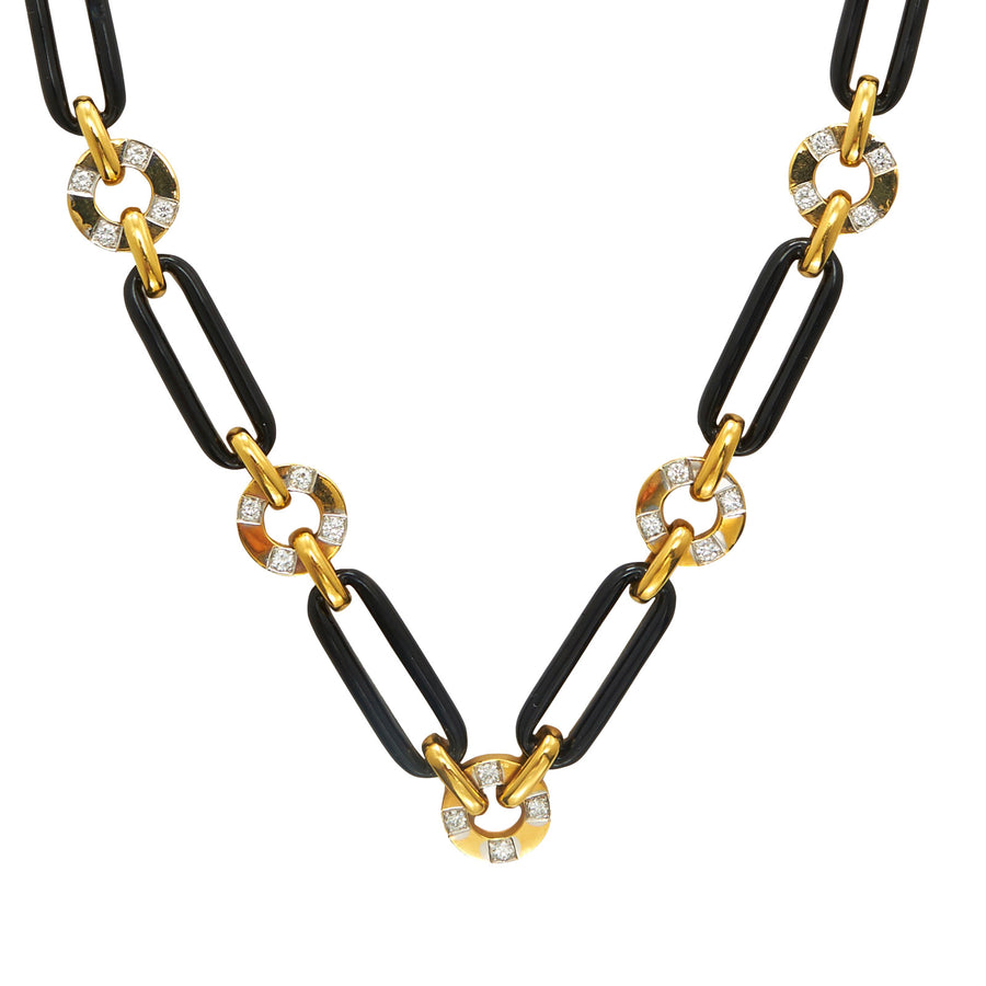 David Webb Diamond and Black Enamel Necklace - Necklaces - Broken English Jewelry detailed view