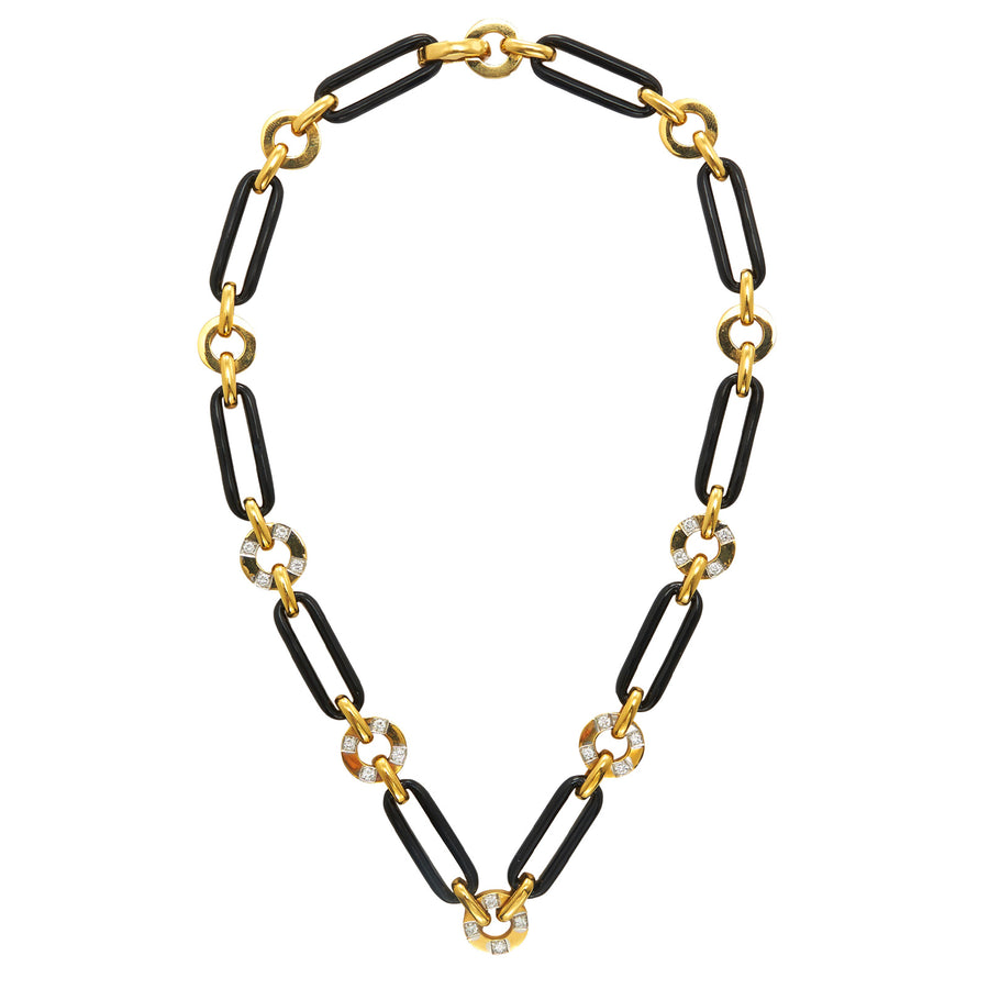 David Webb Diamond and Black Enamel Necklace - Necklaces - Broken English Jewelry top view