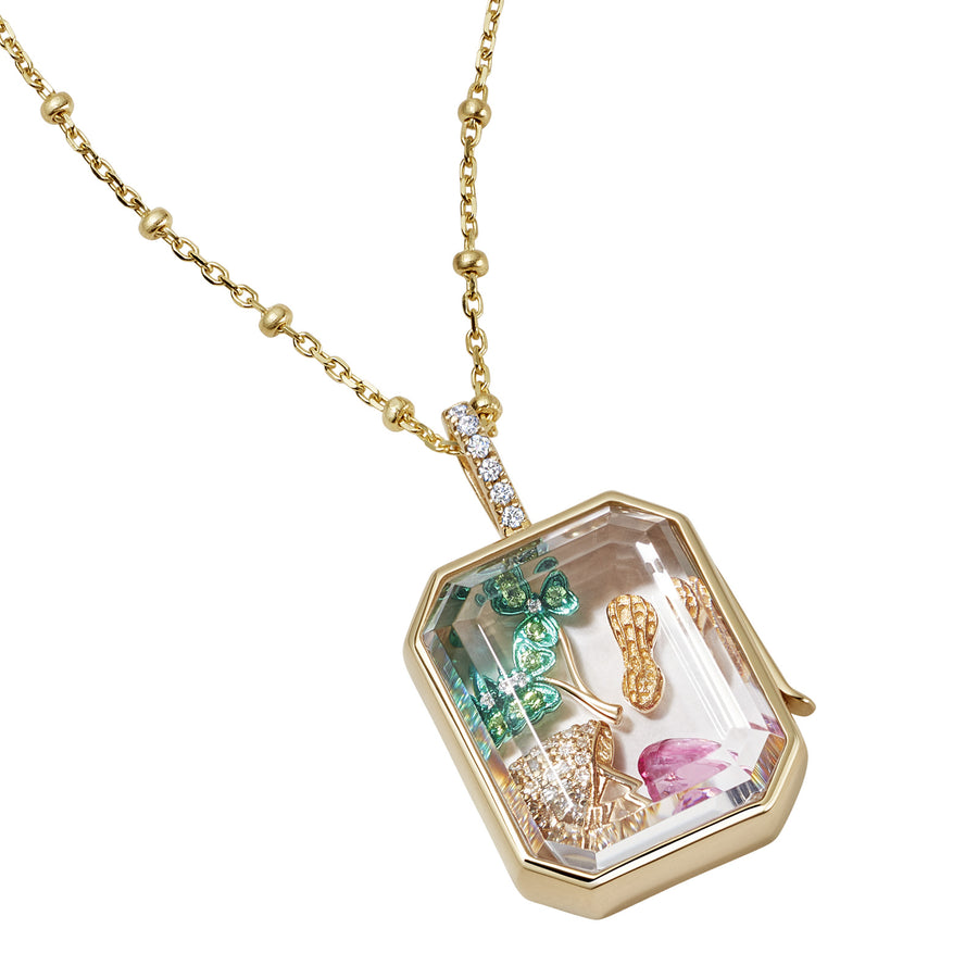 Loquet Diamond Baguette Locket - Charms & Pendants - Broken English Jewelry, on chain with charms