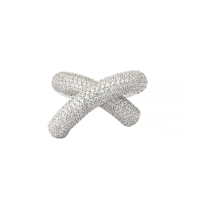 Engelbert Cross Loop Ring - Diamond - Rings - Broken English Jewelry, front viewEngelbert Full Diamond Big Cross Loop Ring - White Gold - Rings - Broken English Jewelry