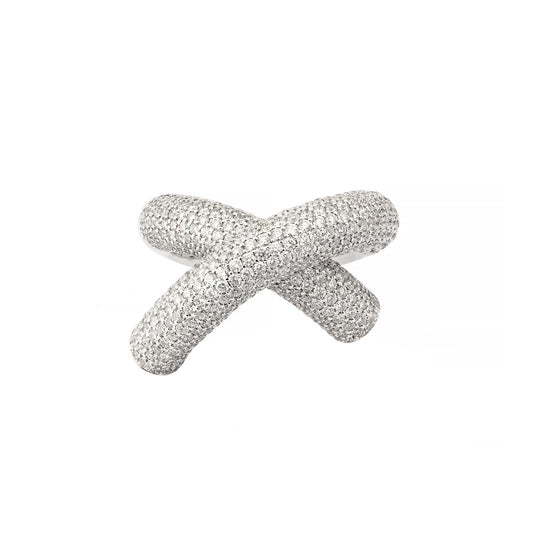 Full Diamond Big Cross Loop Ring - White Gold - Main Img