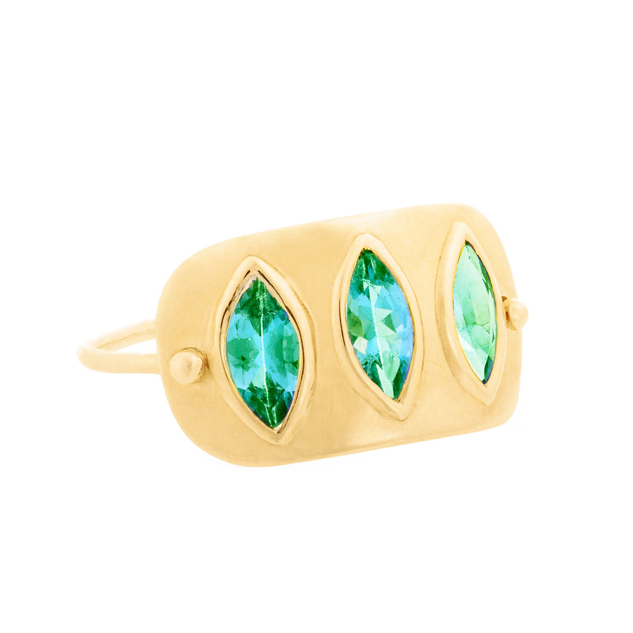 Celine Daoust Triple Marquise Emerald Ring angle view