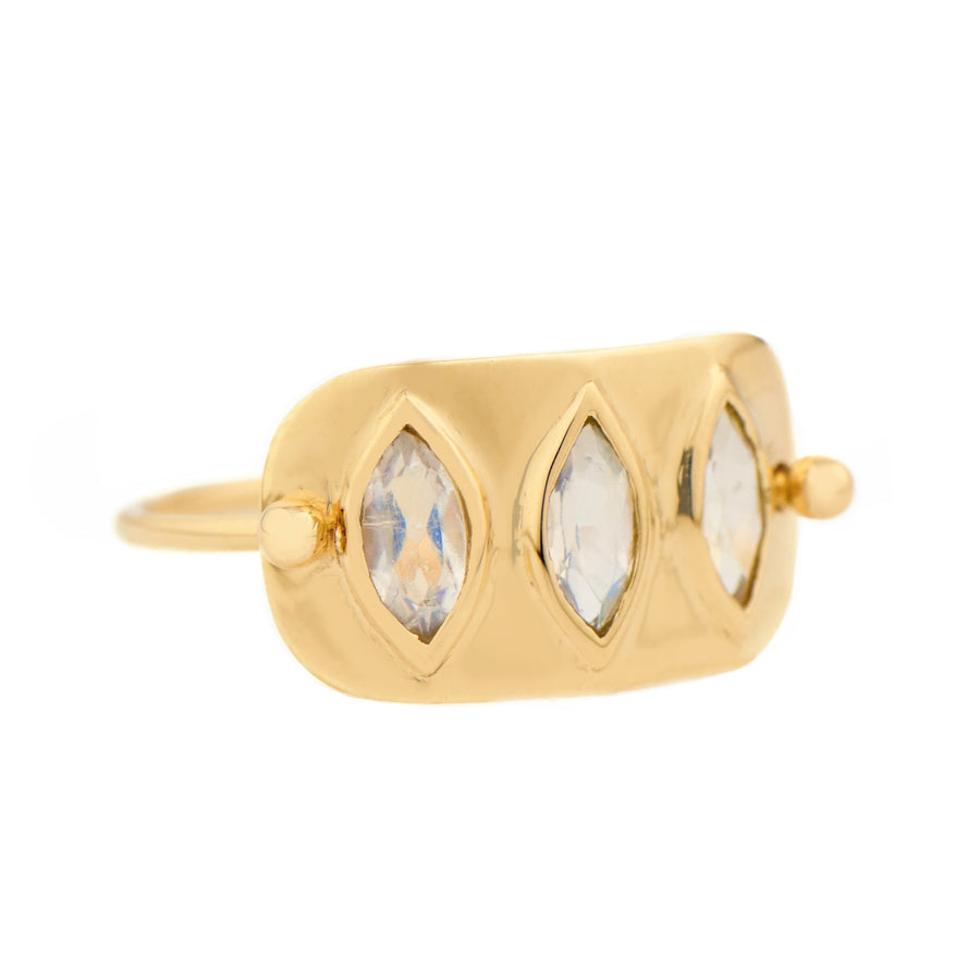 Celine Daoust 3 Marquise Rainbow Moonstone Ring angle view