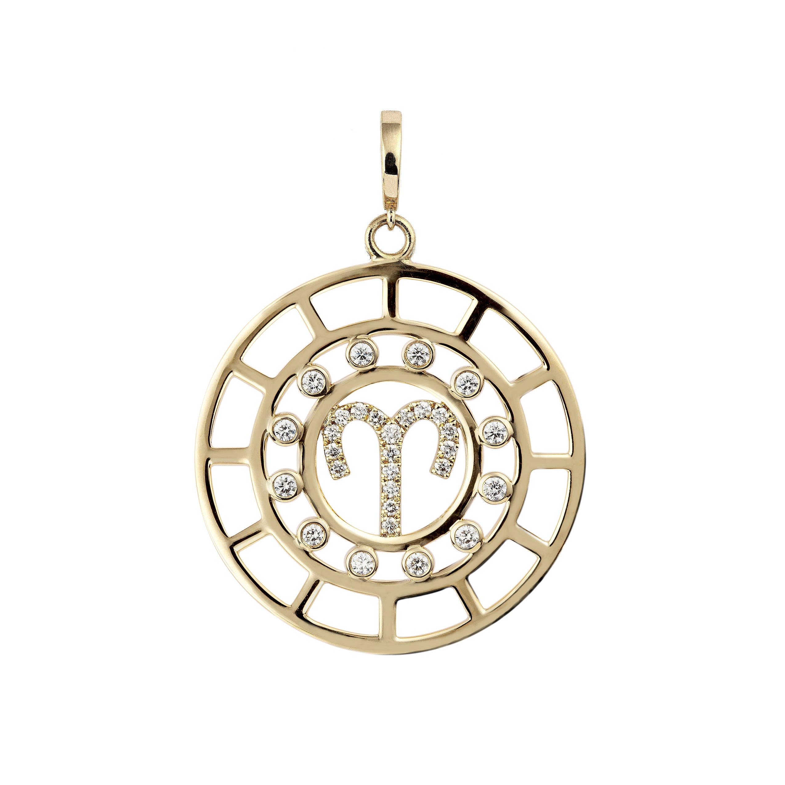 Aries Zodiac Pendant with Diamond in 18K Yellow Gold