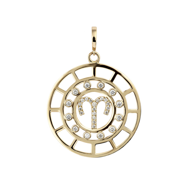 Aries Zodiac Pendant with Diamond in 18K Yellow Gold