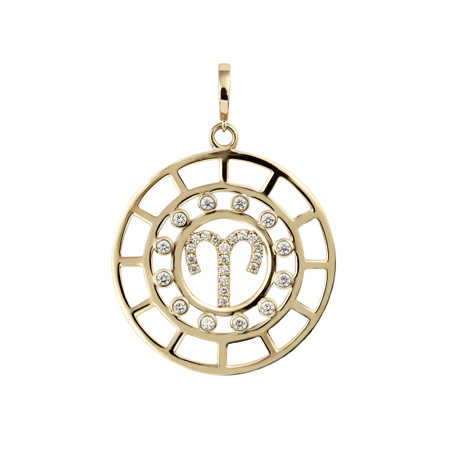 Aries Zodiac Pendant with Diamond in 18K Yellow Gold