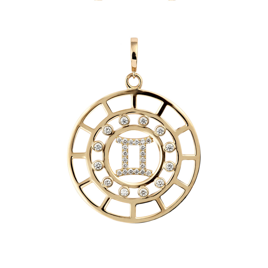 Gemini Zodiac Pendant with Diamond in 18K Yellow Gold
