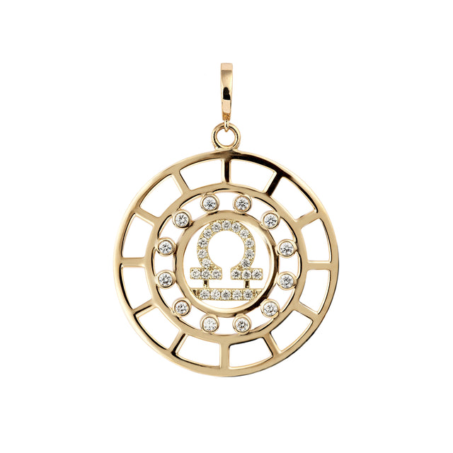 Libra Zodiac Pendant with Diamond in 18K Yellow Gold