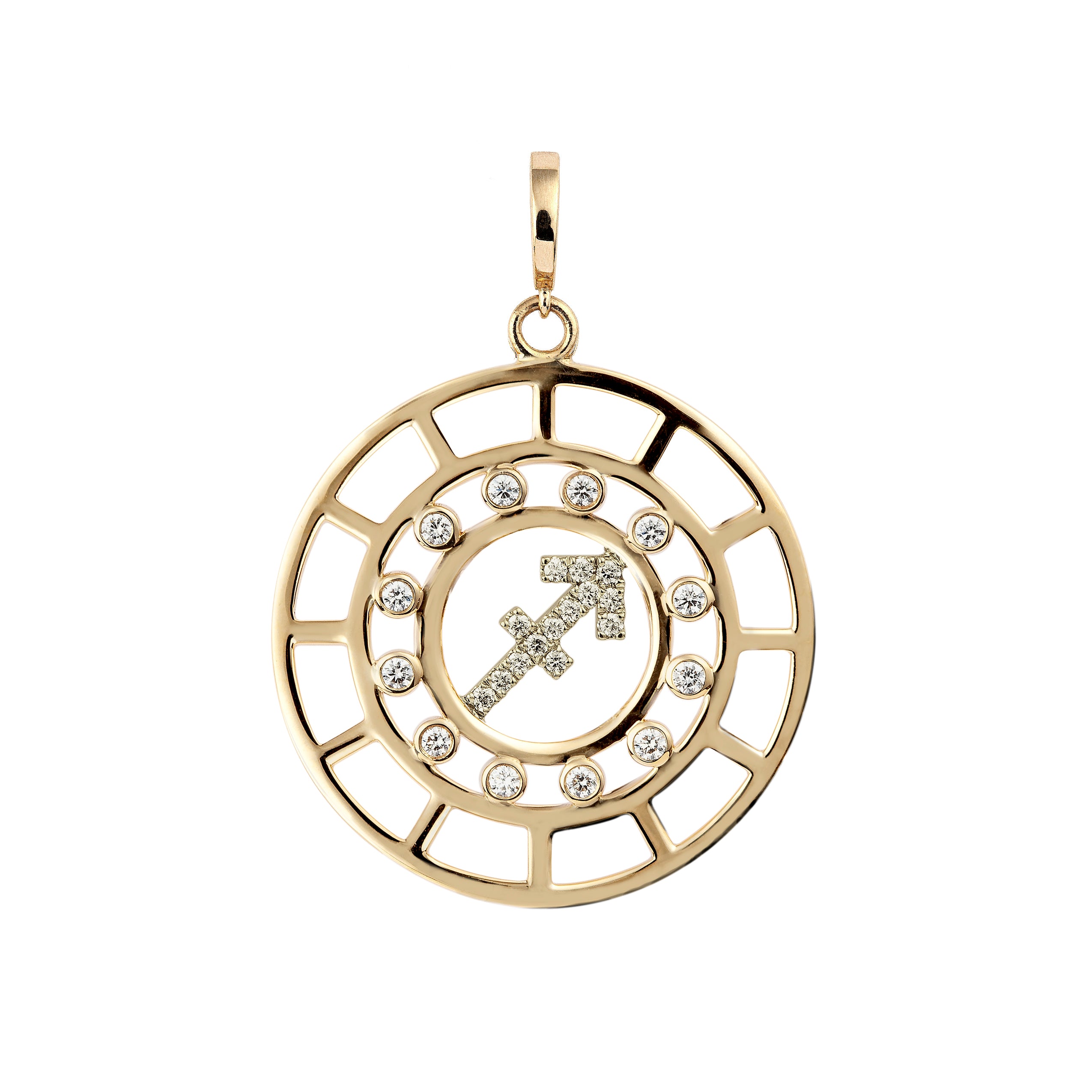 Sagittarius Zodiac Pendant with Diamond in 18K Yellow Gold