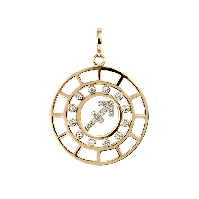 Sagittarius Zodiac Pendant with Diamond in 18K Yellow Gold