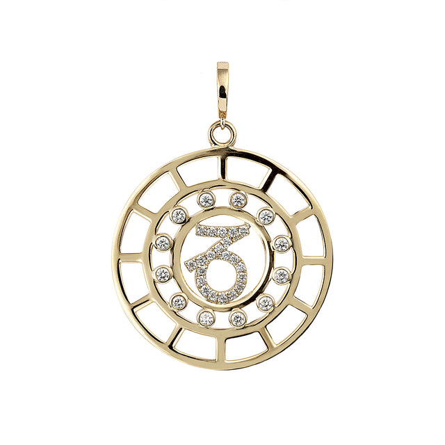 Capricorn Zodiac Pendant with Diamond in 18K Yellow Gold