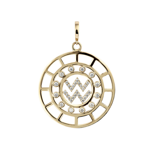 Aquarius Zodiac Pendant with Diamond in 18K Yellow Gold - Main Img