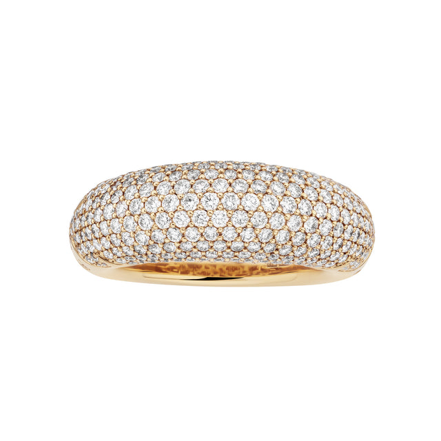 Big Pave Diamond New York 66 Dome Ring in 18K Yellow Gold