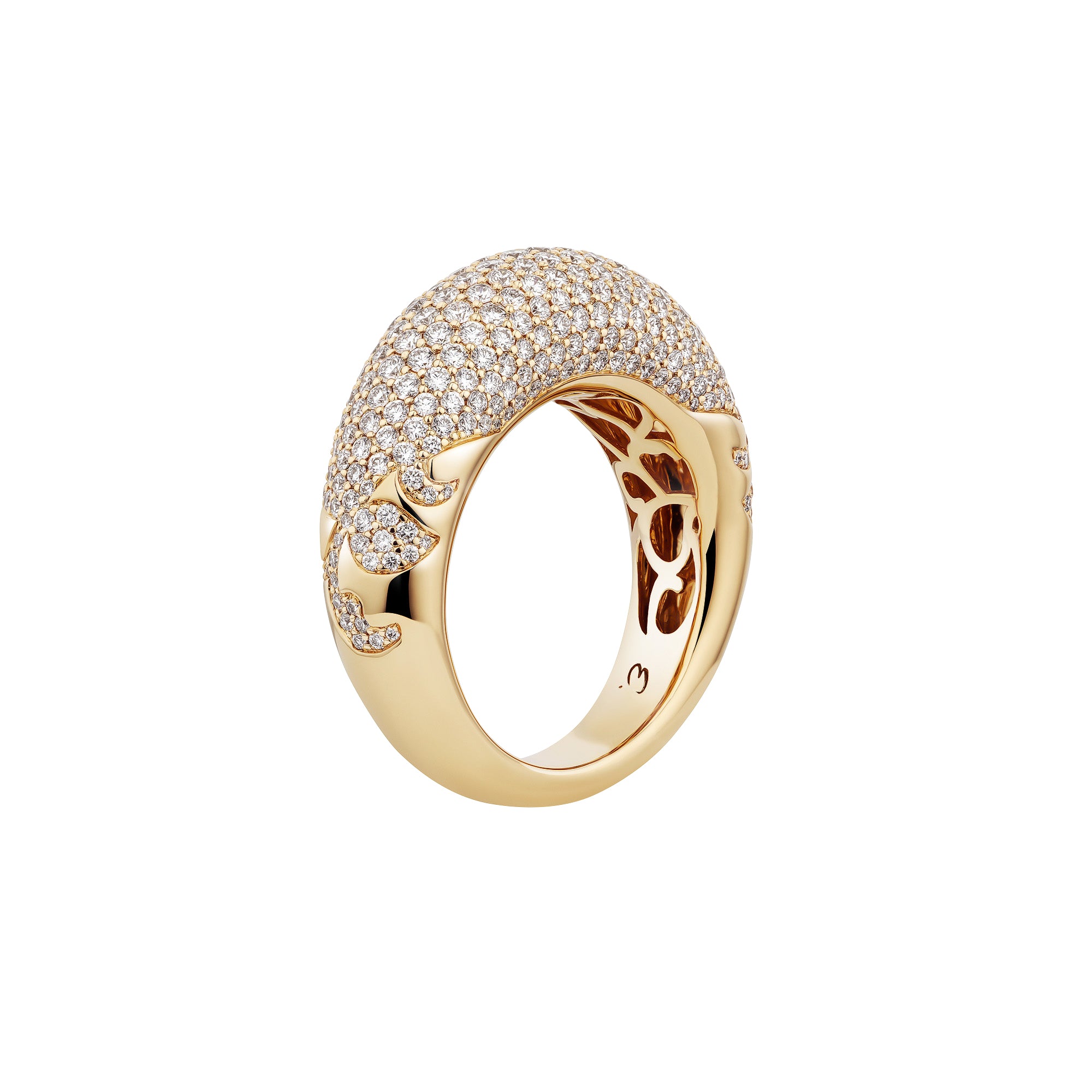 Big Pave Diamond New York 66 Dome Ring in 18K Yellow Gold