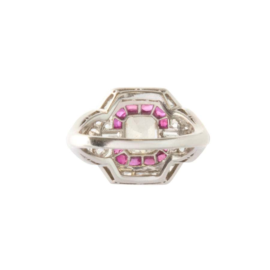 Art Deco Asscher Cut Diamond & Ruby Ring