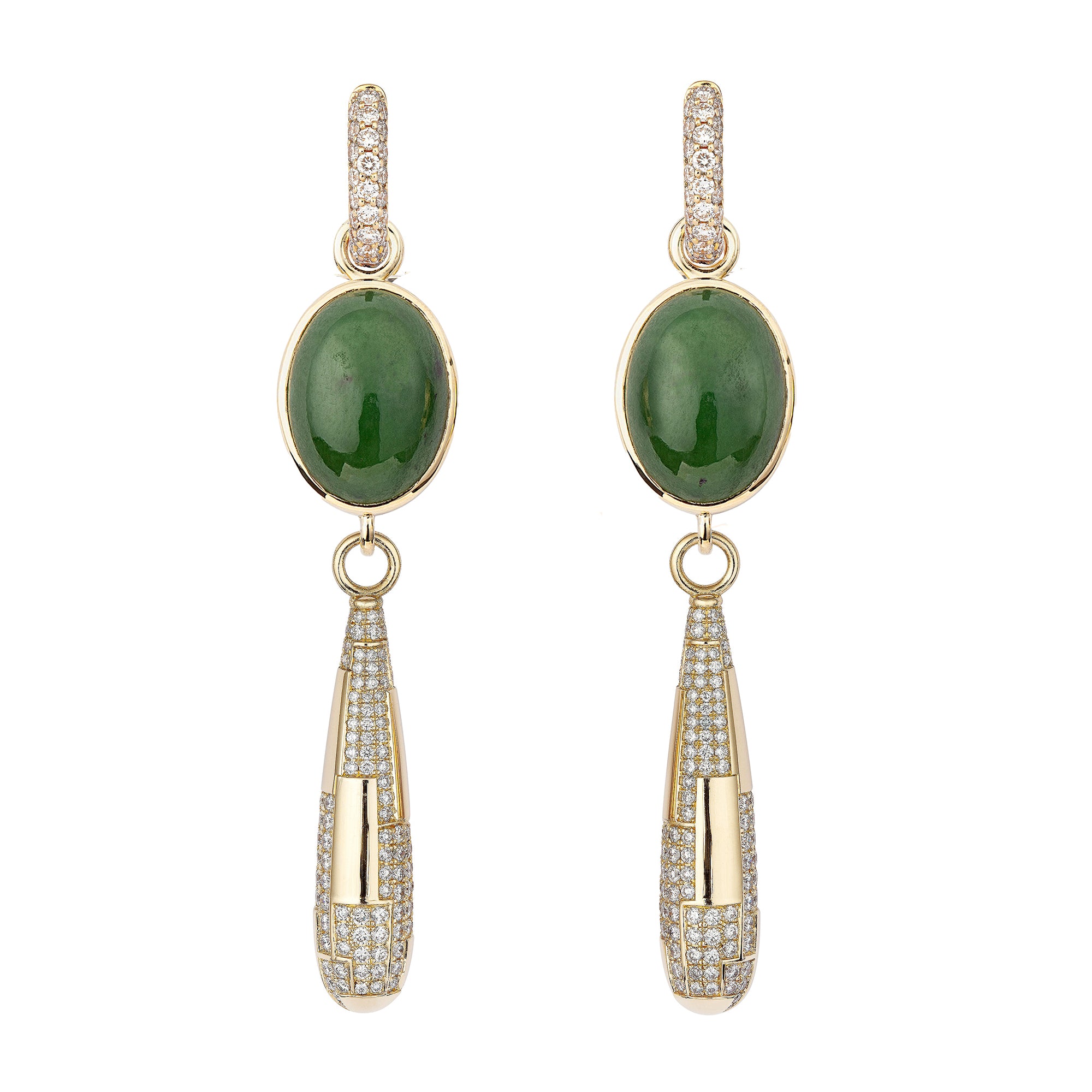 Swedish Grace Art Deco Green Aventurine Drop Earrings