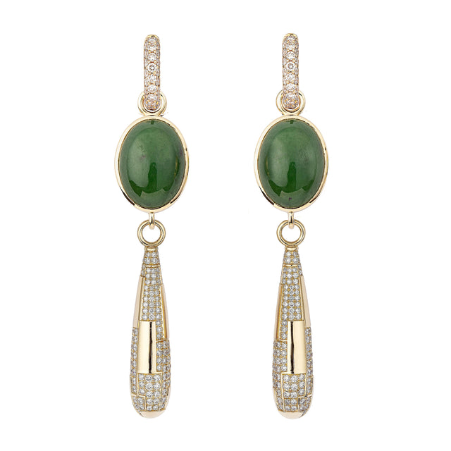 Swedish Grace Art Deco Green Aventurine Drop Earrings