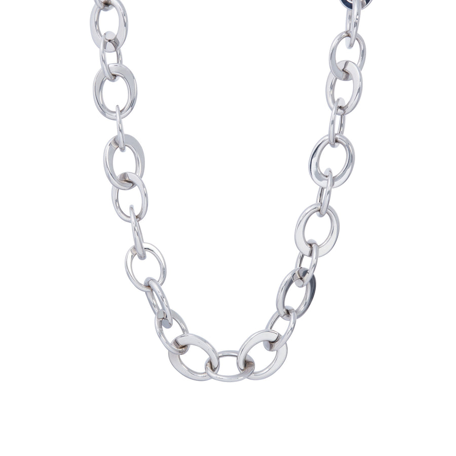 Sidney Garber Crescent Oval Link Necklace - White Gold - Necklaces - Broken English Jewelry front view