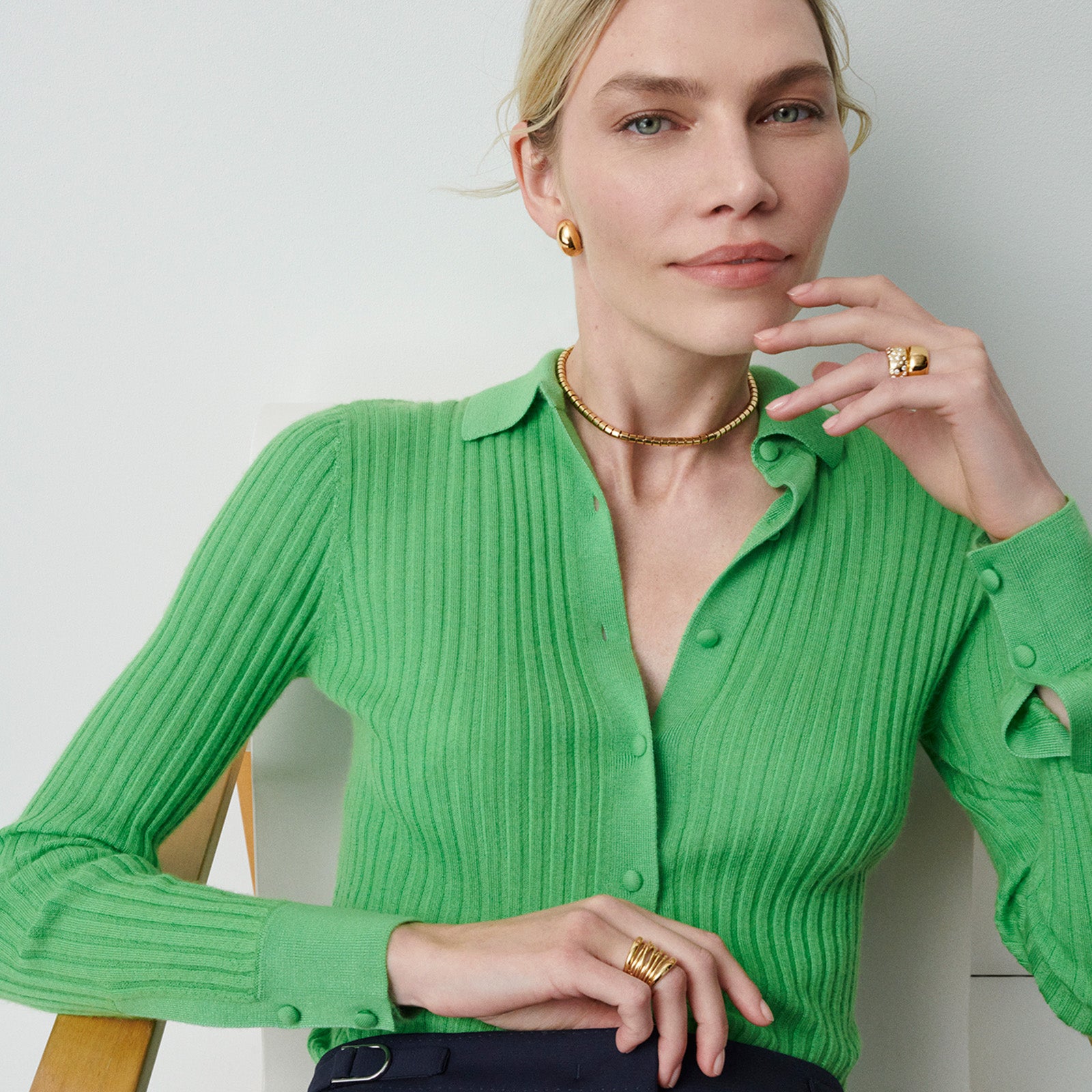 Sidney Garber Ophelia Skinny Necklace - Yellow Gold - Necklaces - Broken English Jewelry on model