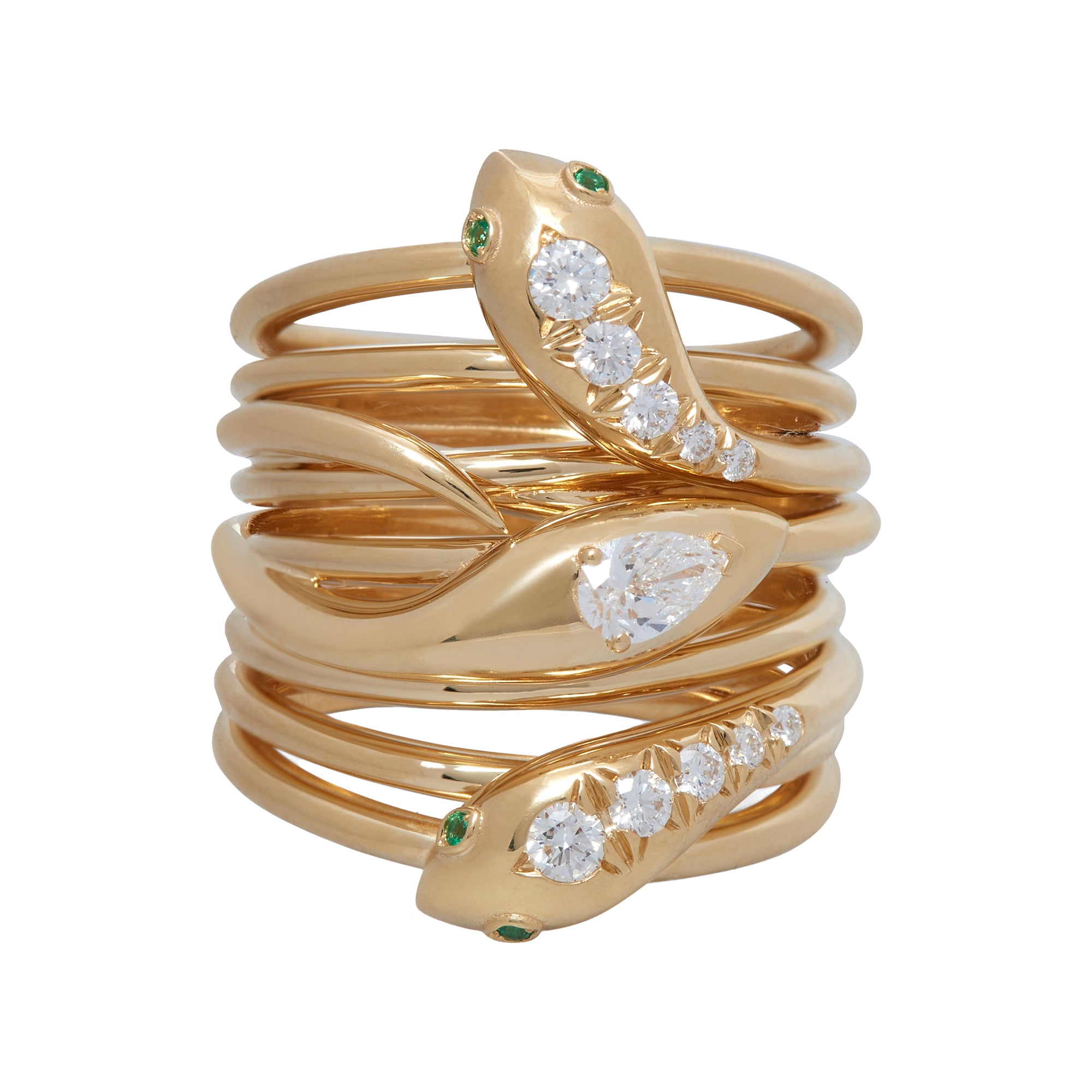 Emerald & Diamond Three Headed Serpentine Ring